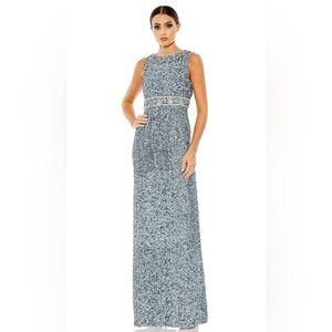 NWT Mac Duggal - 10839 Crystal Ornate Sheath Gown Slate Blue Size 4
